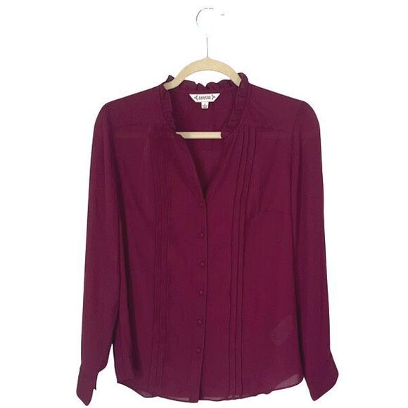 Nanette Lepore Womens Pleated Button Front Long Sleeve Blouse Burgundy Small NWT - Picture 1 of 7